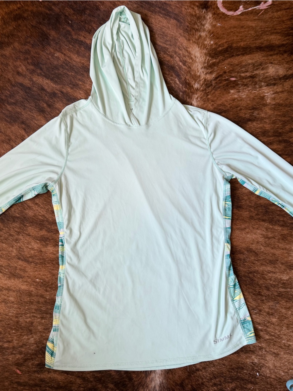 Simms Mint Green Hooded Long Sleeve Pullover with Patterned Side Panels
